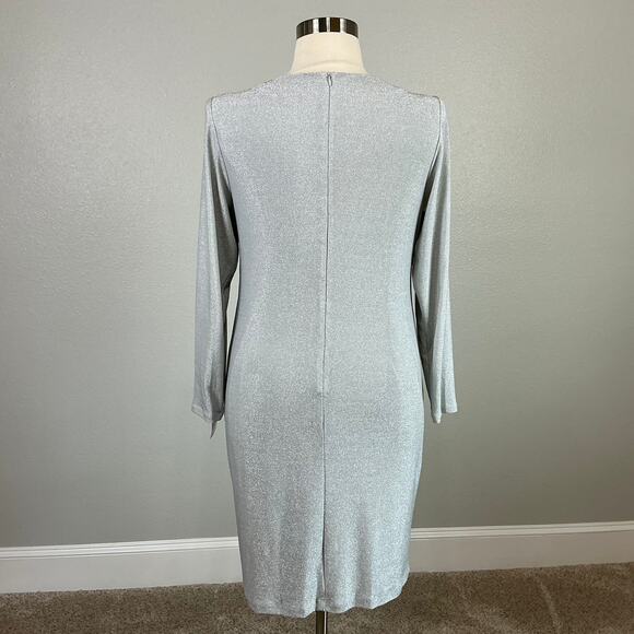 Betsy & Adam Long Sleeve Sheath Cocktail Dress Size 22W Silver Metallic Mini - Picture 6 of 14